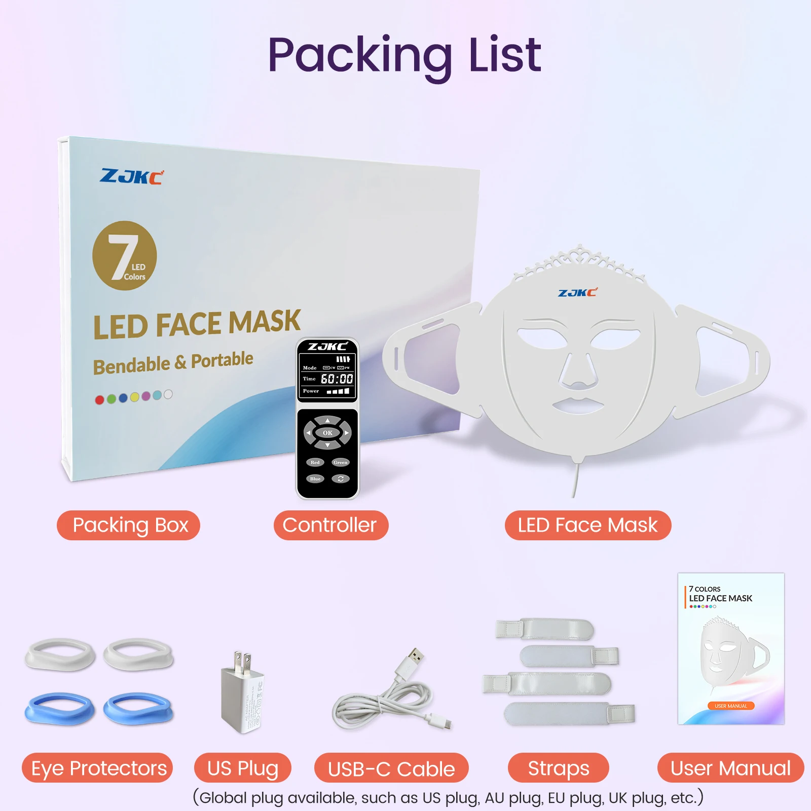 Medical Grade Mask LED Infra Red Face and Neck Red Face Light Mask with Four Levels Power Two Modes Blue Light for Acne Skin