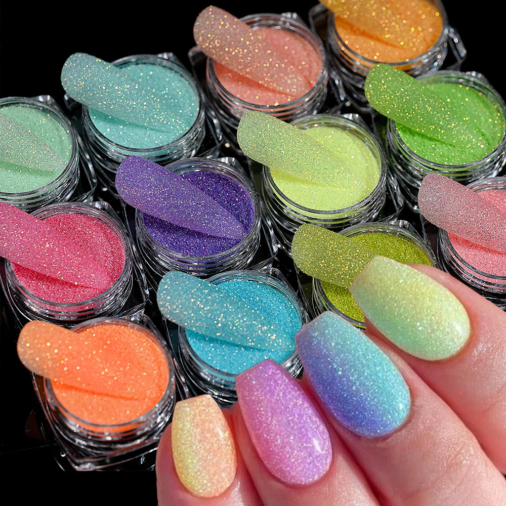 

12Pcs/set Iridescent Sugar Nail Art Glitter Powder Ultra-Fine Candy Coat Sparkly Chrome Pigment for Gel Polish Manicure Art Dust