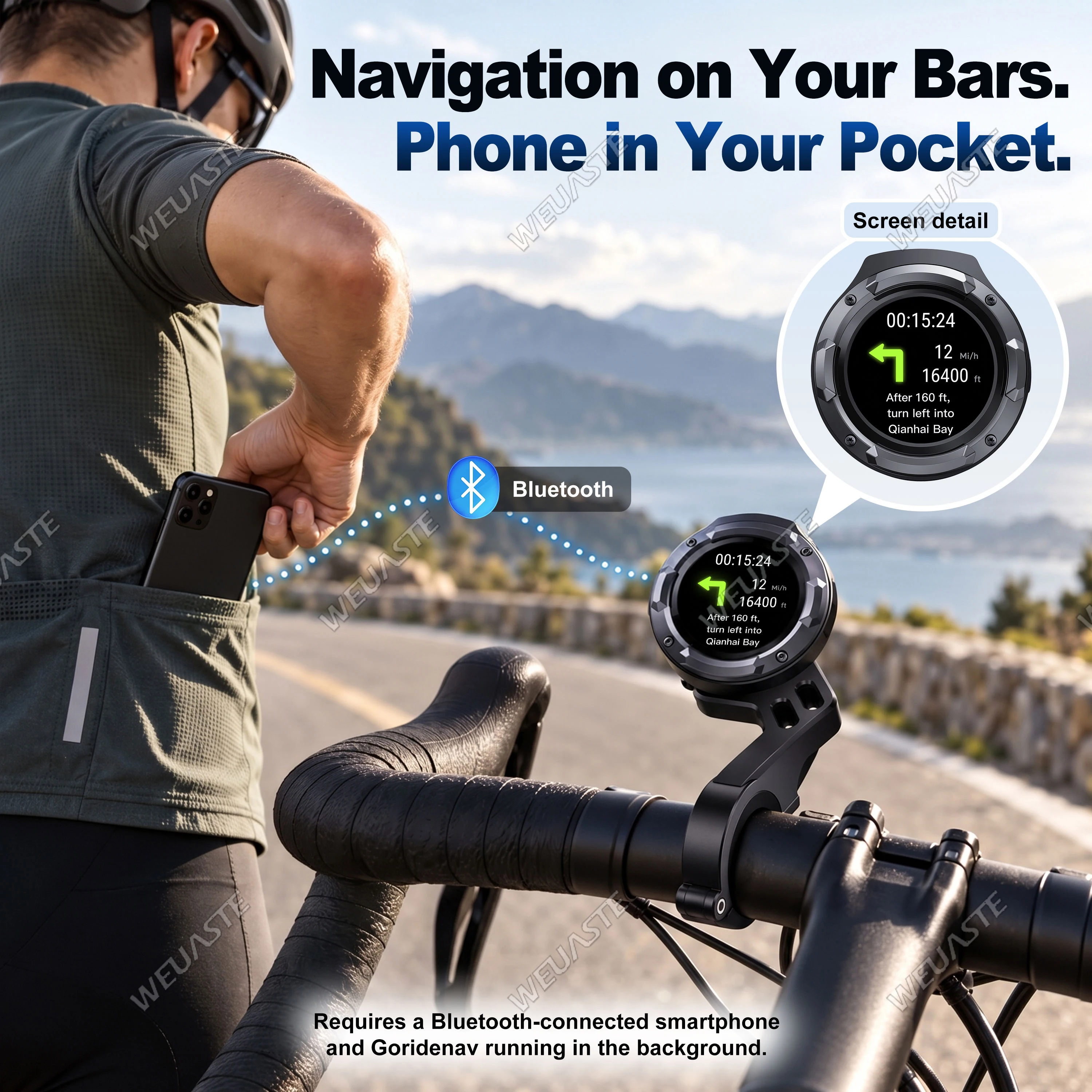 WEUASTE Portable Circular Cycling Computer with GPS Navigation for Bicycles/Motorcycles – 10-Hour Extended Battery Life