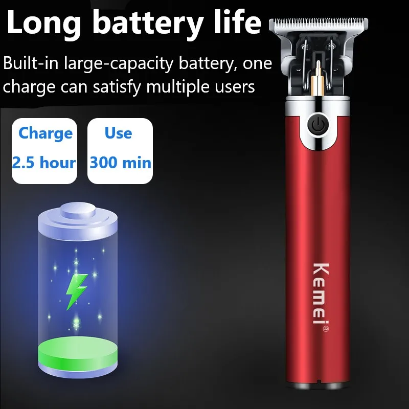 Kemei เครื่องตัดผมแบบวินเทจสำหรับผู้ชายเครื่องตัดผมเครื่องเล็มหนวดไร้สายที่ตัดขนแบบมืออาชีพ