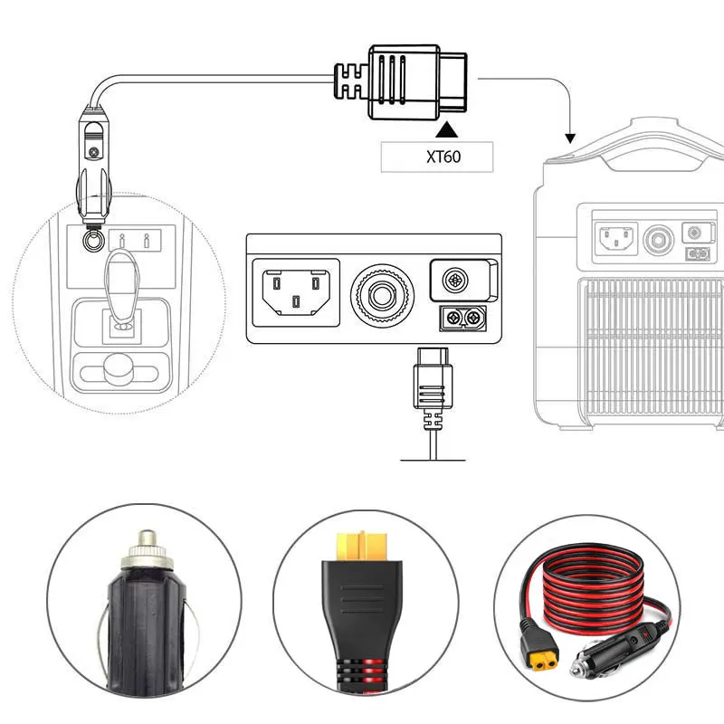 3m/1.5m 12AWG ولاعة السجائر في السيارة إلى كابل محول XT60 لـ ALLPOWERS R600 R1500 R2500 S2000 Pro Ecoflow Delta/River Anker. #4