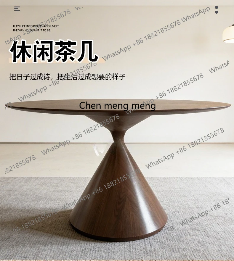 

Household simple small apartment dining table designer round negotiation table antique black walnut round table