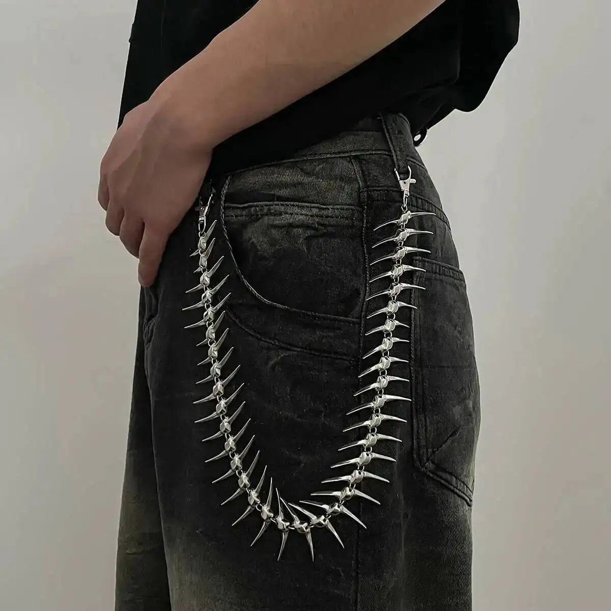 SHIXIN Übertreibungsketten: Schwerer Punk-Metall-Nieten-Taillenketten-Schlüsselanhänger für Herren – Hip-Hop-Hosenketten als Schmuck-Accessoire – Detail 1