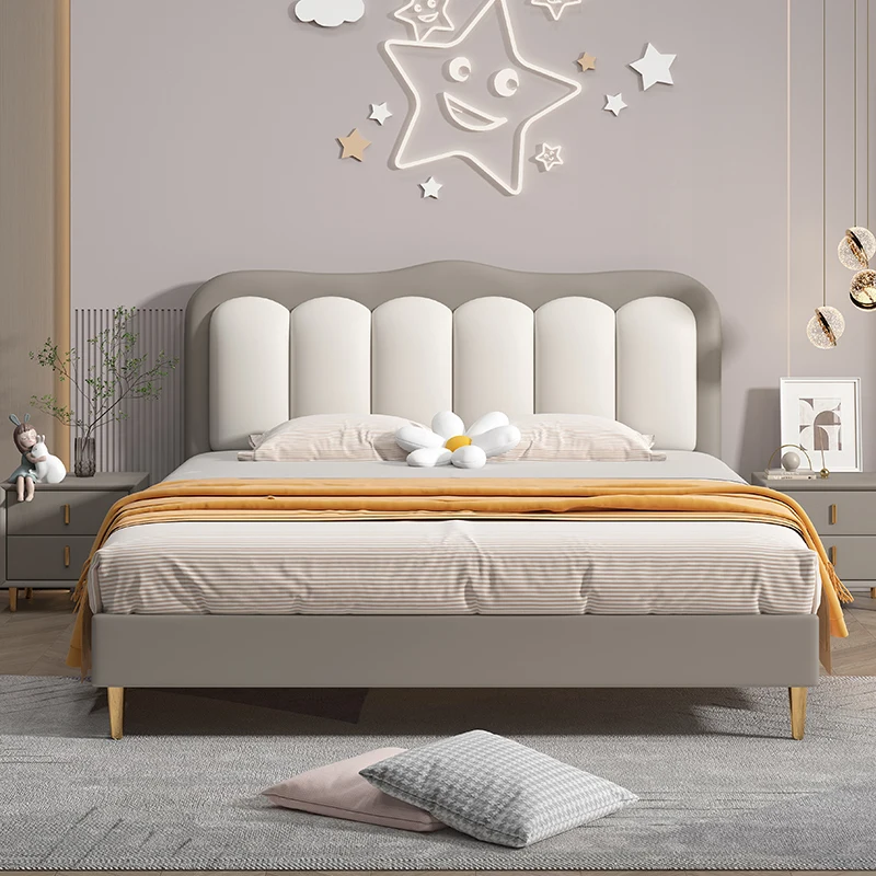 Lits Simples Modernes en Bois Massif pour Enfants, Sacoche Souple, Meubles de Chambre à Coucher, pour Garçons, QF50TC