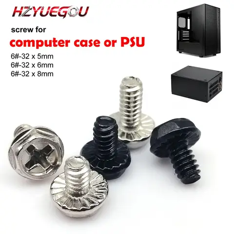 HZYUEGOU 100pcs 6#-32x5/6/8mm PC Case Power Supply PSU Hard Drive HDD Motherboard Video Card Fix Mount Fix Screw Bolt Computer B