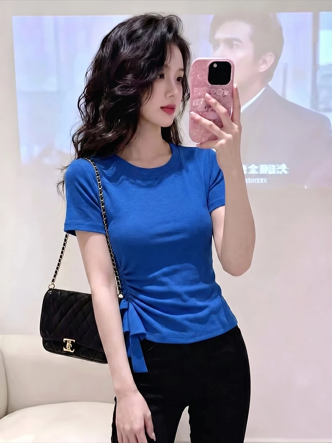 Unique Beautiful Pleated Waist-Cinching Short Sleeve T-Shirt Women's Summer 2026 New plus Size Slimming Small Top