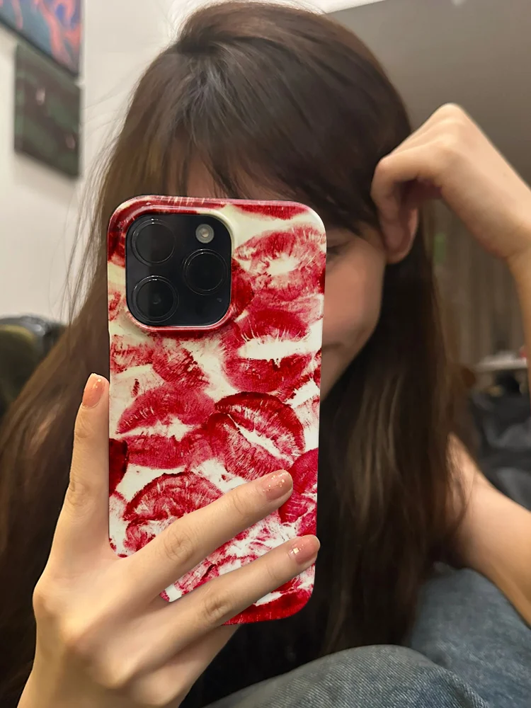 INS Sexy Red Lips Shockproof Case for iPhone 16 15 14 13 Pro Max Back Phone Cover for 12 11 Pro Plus 8 7 X XS Acrylic Cover