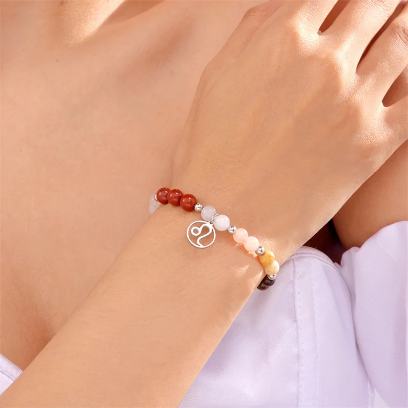 Minimalistische Bunte Naturstein-Perlenarmbänder für Damen und Herren, Modische Handgefertigte 12 Sternzeichen-Armbänder, Schmuck – Detail 6