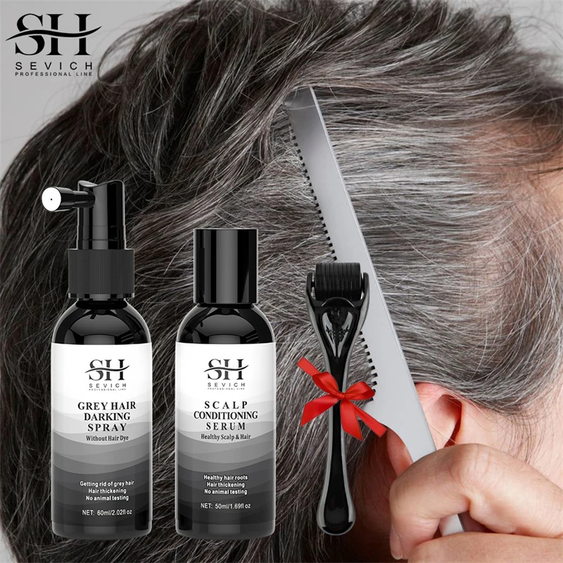 Espray para el cabello negro, suero para oscurecer el cabello, cubierta Anti gris, Spray para el crecimiento del cabello blanco, tinte blanco a negro, tratamiento del cuero cabelludo, reparación del cabello