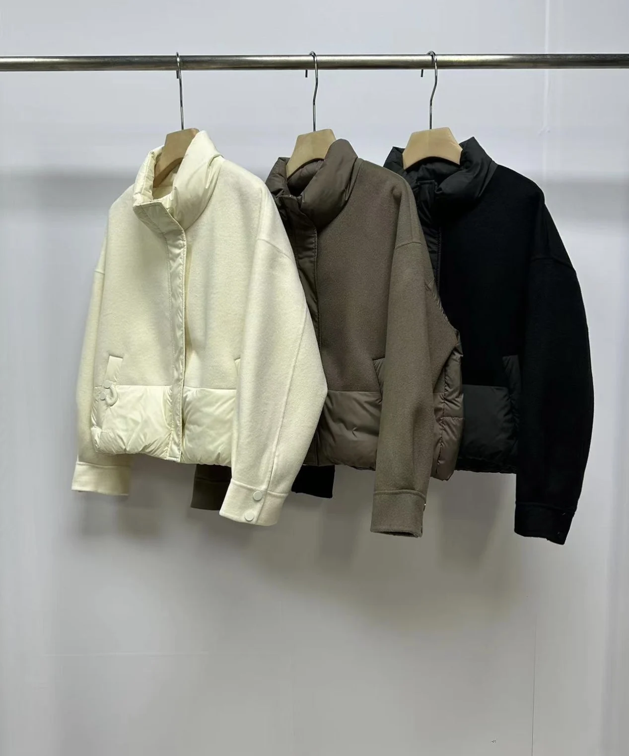 Double-Sided Cashmere Jacket for Female, Spliced White Goose Down, Lightweight Short Down Jacket, High-End, Autumn and Winter