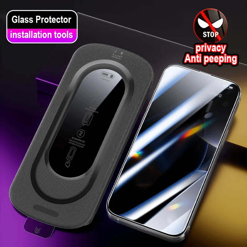 Displayschutzfolie für iPhone 16 Pro Max, gehärtetes Glas, 15 Pro 14, 13, fingerabdruckbeständig, Installationswerkzeuge, HD-Hartglasfolie