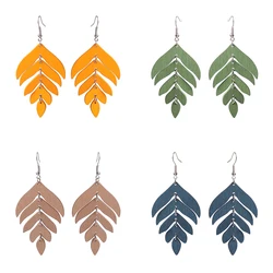 Ethnic Vintage Long Wooden Leaf Dangle Earrings for Women Boho Colorful Splicing Statement Hook Earrings Pendientes Mujer Gift