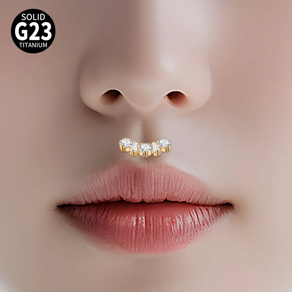 1PC G23 Titanium CZ Internal Thread Labret Piercing Tragus Cartilage Helix Daith Stud Lightning Heart Design Earring Jewelry