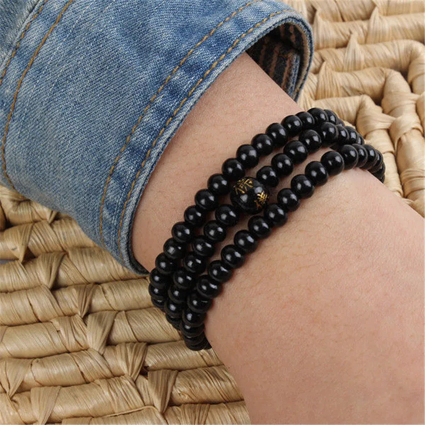 

6mm Black Sandalwood Bracelets Chain Wrap Classic Wear Handmade Beaded Party Men Prayer