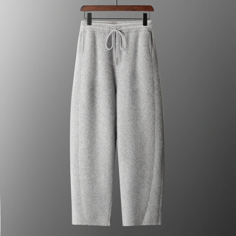 

Осень-зима, новые брюки из 100% чистого кашемира, мужская верхняя одежда, брюки-банан, повседневные свободные утолщенные вязаные спортивные брюки, спортивные штаны