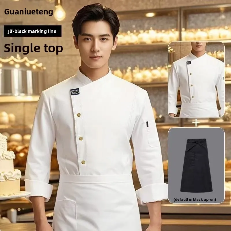 Catering Baking Chef Overalls Men's Long Sleeves Large Size Hotel Back Kitchen Grey Tooling Customized Set