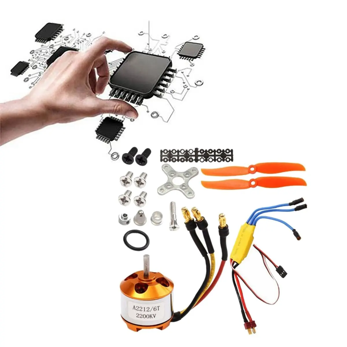 Friendly!2212 2200KV Motor+30A ESC+6035 Propeller+Propeller Protector Electric Motor Kit for RC Airplane Motor