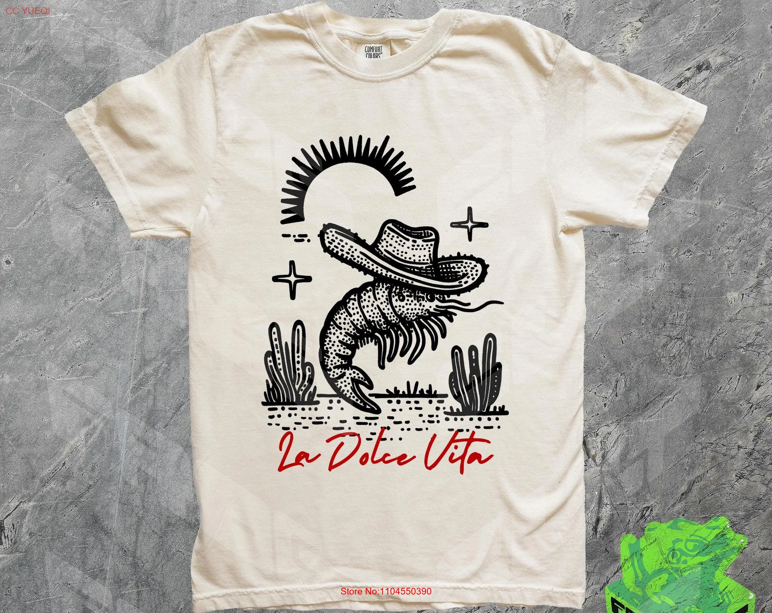 Cowboy Shrimp La Dolce Vita camiseta divertida mordaza Vintage 90s tomate chica verano sardinas pez estañado Italia