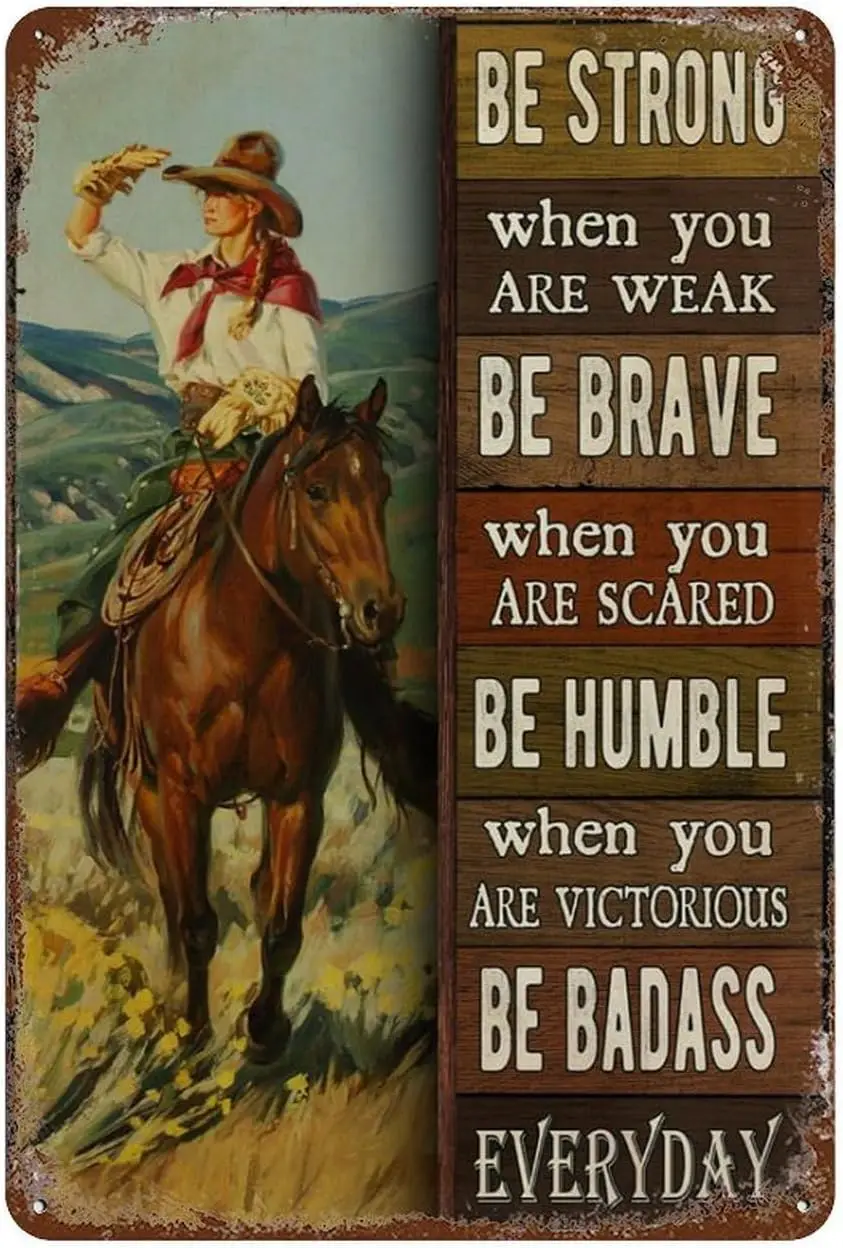 Vintage Tin Sign Cowgirl Be Badass Everyday Funny Metal Tin Sign Wall Decor Rustic Farmhouse Sign Decor Gifts 8X12 Inch