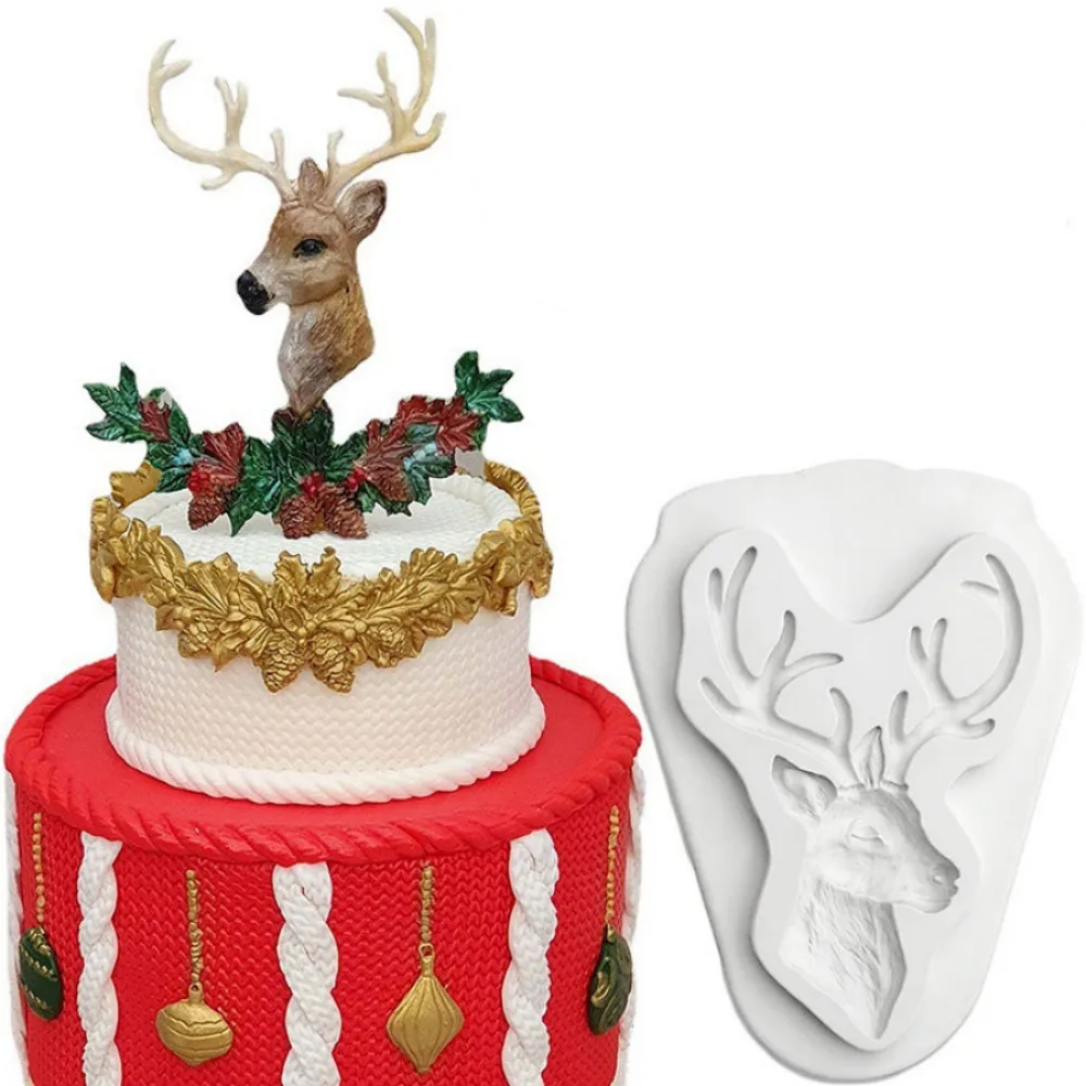 DIY Christmas Elk Silicone Mold Deer Head Deer Horn Various Christmas Elk Silicone Mold Cake Baking and Decorative Cake Tools