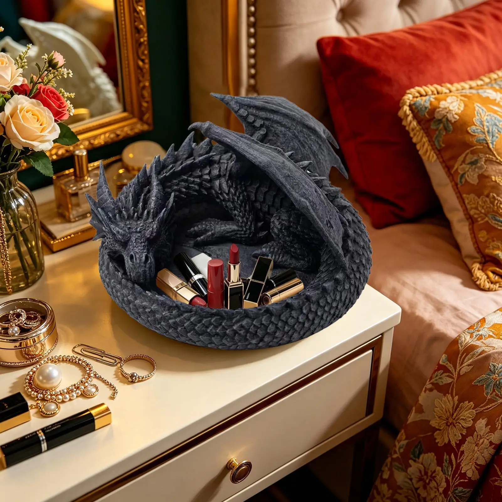 Dragon Figurine Tray Smooth Texture Unique Appearance Multi Purpose Use Perfect Ornament And Holder For Adults Kids And Collect