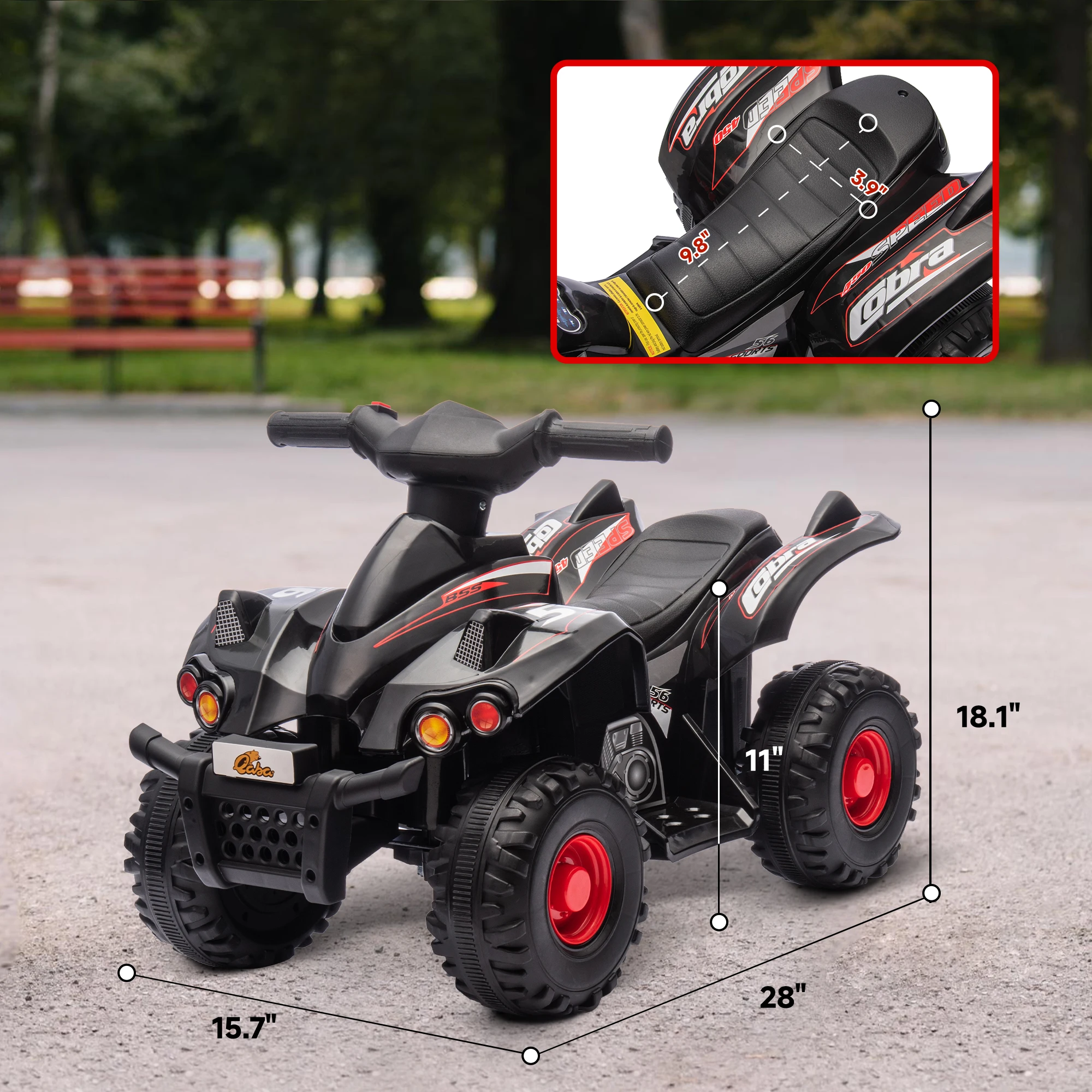 6V Kids Atv 4 Wheeler Quad Car W/ Music, Forward Gear, for 2-6 Years Old, Black