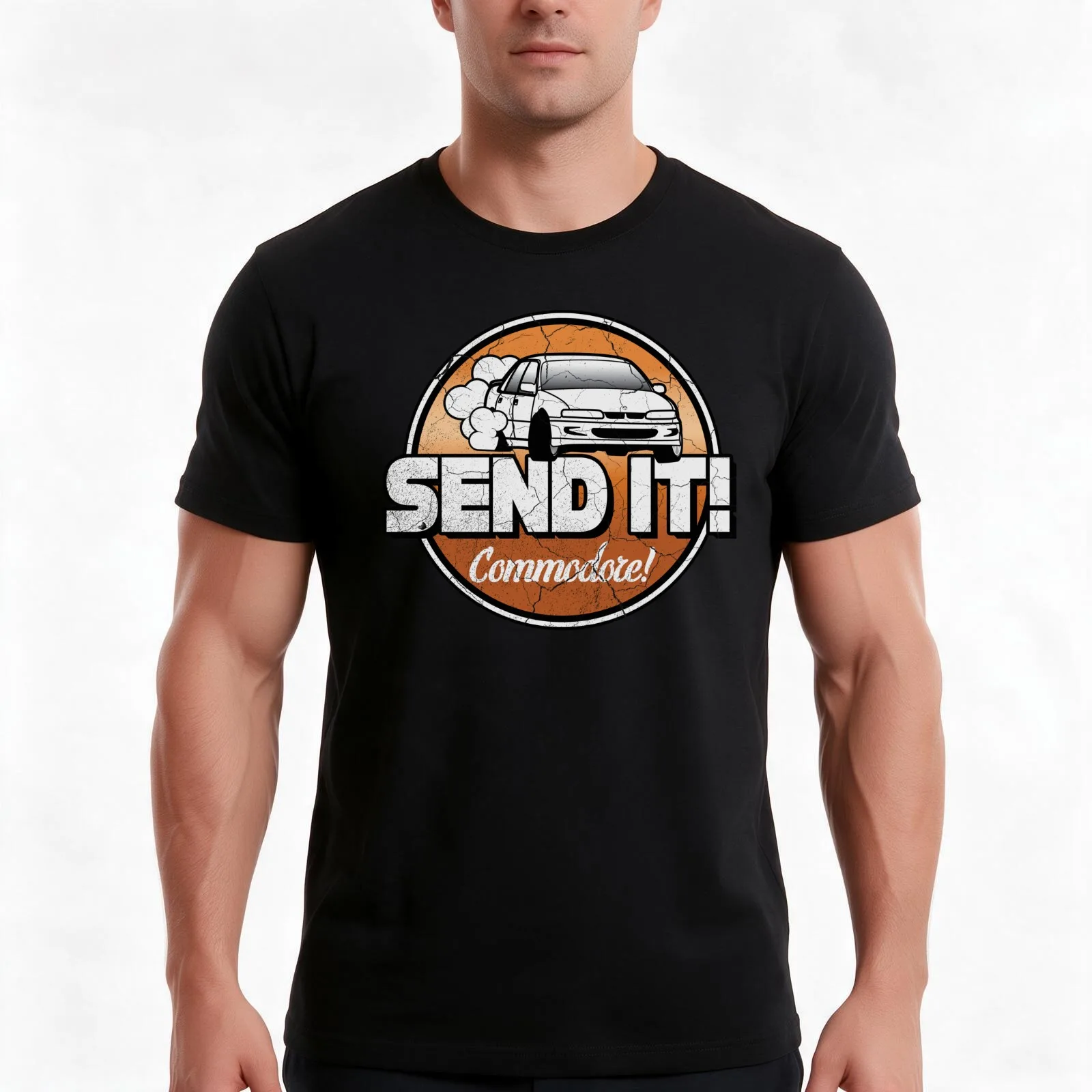 Commodore SEND IT! T-Shirt, Summer Casual Cotton Tee, Oversized Streetwear Tops, Vintage Graphic Print, Loose Fit Short Sleeve