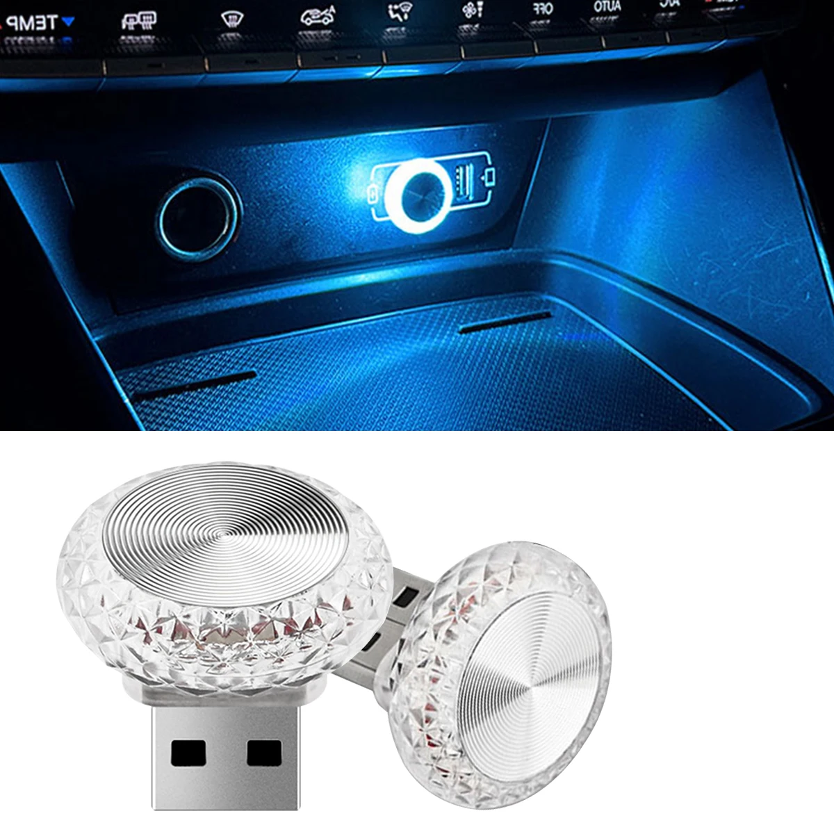 mini usb car ambient light Led Interior lights Decorative ambient light rgb Strobe neon lights indoor Background light ice blue