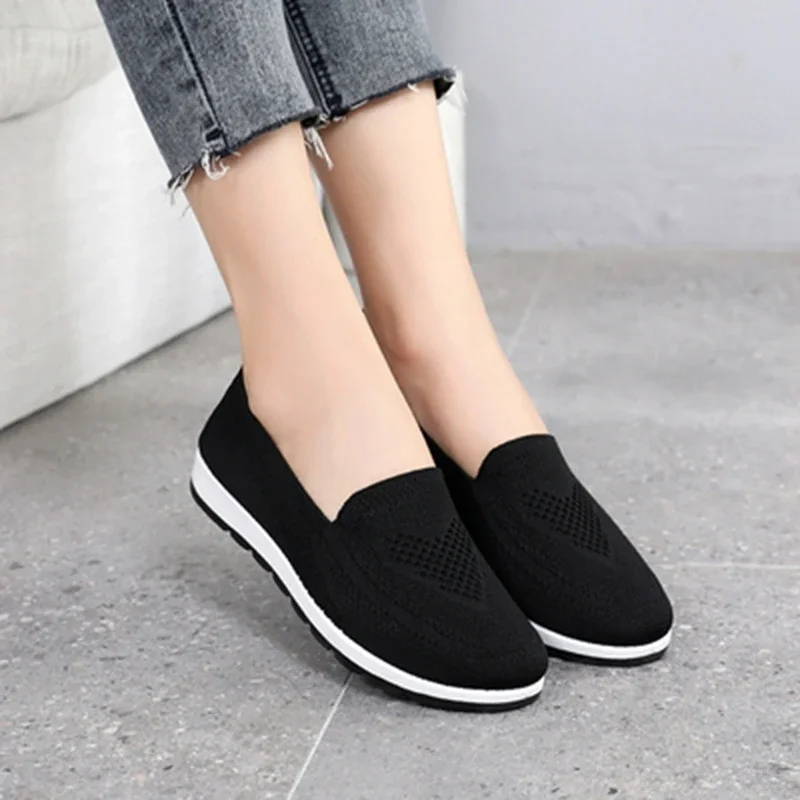 2022 Flats Women Shoes Comfortable Knitted Slip-on Shoes Women\'s Loafers Ladies Platform Creepers Grandmother Mom Sport Sneakers