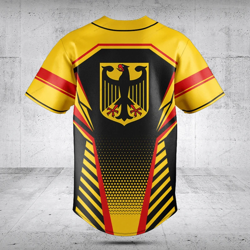 Custom Name Germany Shield Graphic Button Shirt Summer Casual Unisex Fashion Streetwear Baseball Team Jersey Short Sleeve Tops