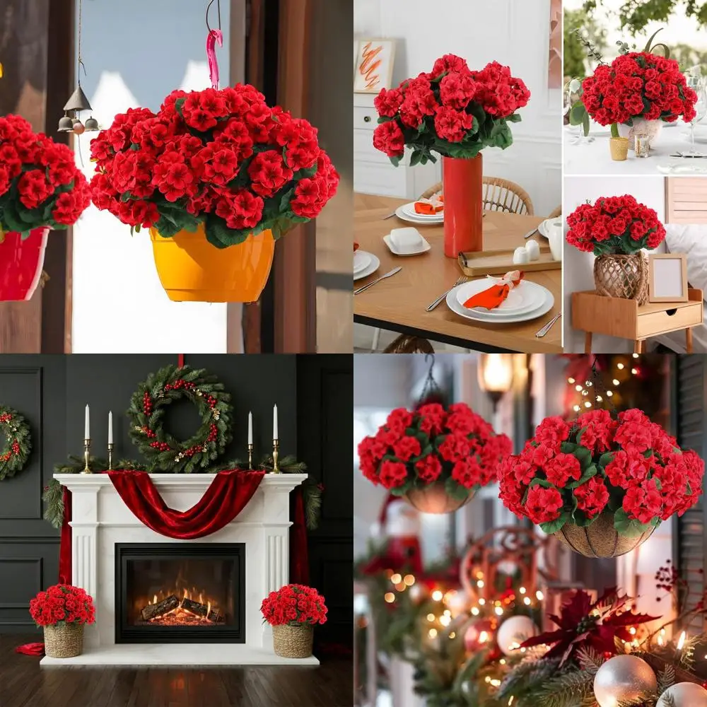 

Набор из 24 искусственных красных гераний для улицы, устойчивых к УФ-излучению, для декора сада и дома