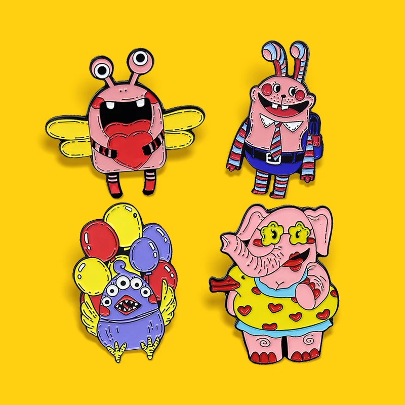 

Funny Dragonfly Frog Rabbit Elephant Chicken Duck Brooches Animal Monster Color balloon Enamel Pin Badge For Kids Spille Jewelry