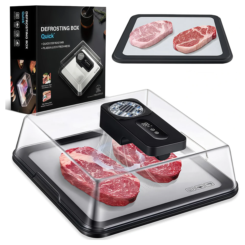 Fast Electric Meat Defrosting Box, 4.2l Large Capacity, Intelligent Timer, Efficient 10-Minute Thawing for Kitchen,Camping,Diner