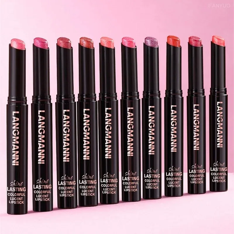 10 Colors Glitter Lipstick Waterproof Long Lasting Moisturizing Non-Stick Cup Lip Diamond Pearlescent Lipstick Nourish Lip Balm