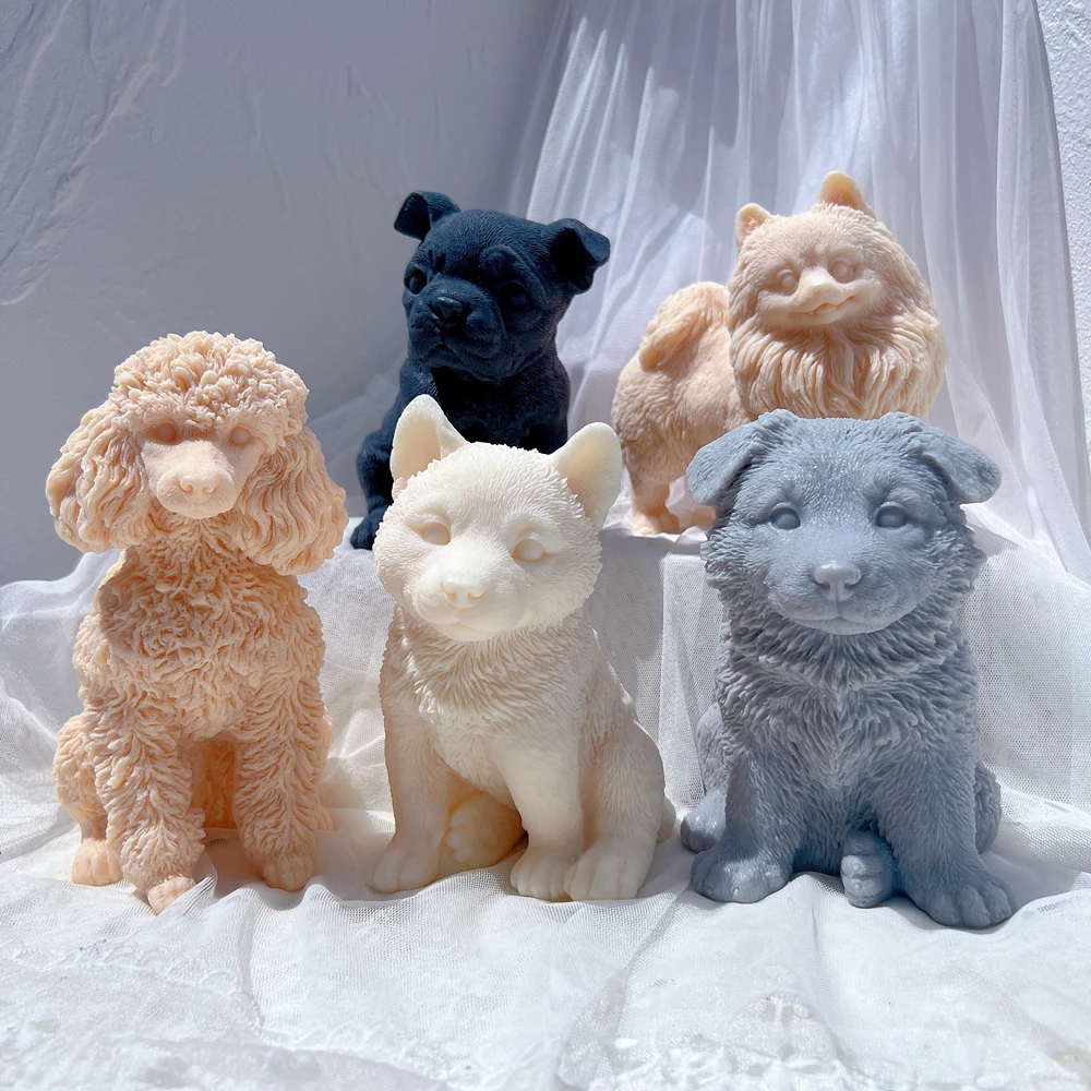 Cute Different Breeds Dog Candle Mold Animal Puppy Soy Wax Silicone Mould Dog Lover Home Decor