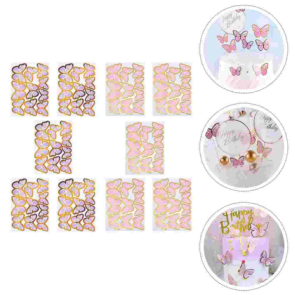 66 Pcs Butterfly Cake Insert Edible nament Paper Dessert Toppers Cake Picks Supplies Pink Purple Butterflies Cake Decors Baking