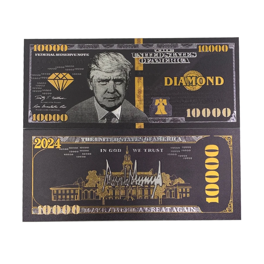 

Black Gold Banknote US President Donald Trump DIAMOND USD $10000 Customize Gold Foil US Dollar Bill Money Collectible Dorpshippi