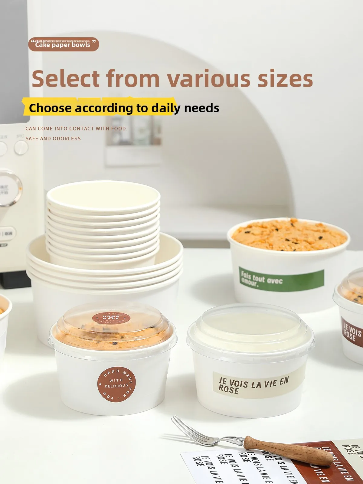 Disposable Paper Bowl for Chiffon Cake Baking 6 Inch 4 Pieces Household High Temperature Resistant Paaging Paper Box