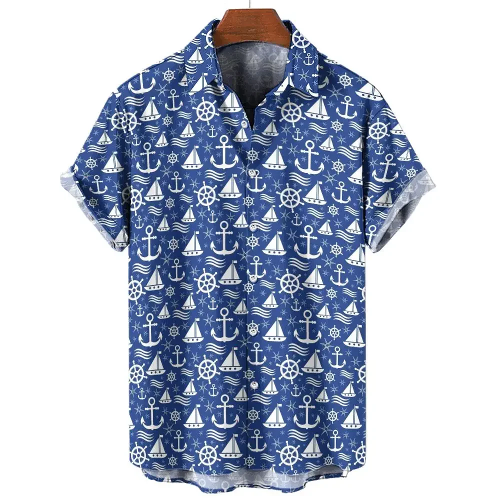 3d Anchor Print Hawaiian Shirts For Men Beach Casual Men's Shirt Summer New Men Tops Loose Oversized Short Sleeve Shirts For Men