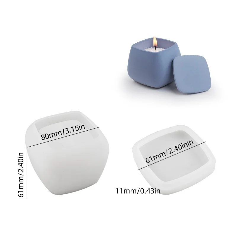 Candle Cup Square with Lid Square Cement Plaster Silicone Mold DIY Candle Holder Ornament Storage Jar Resin Mold Home Decoration