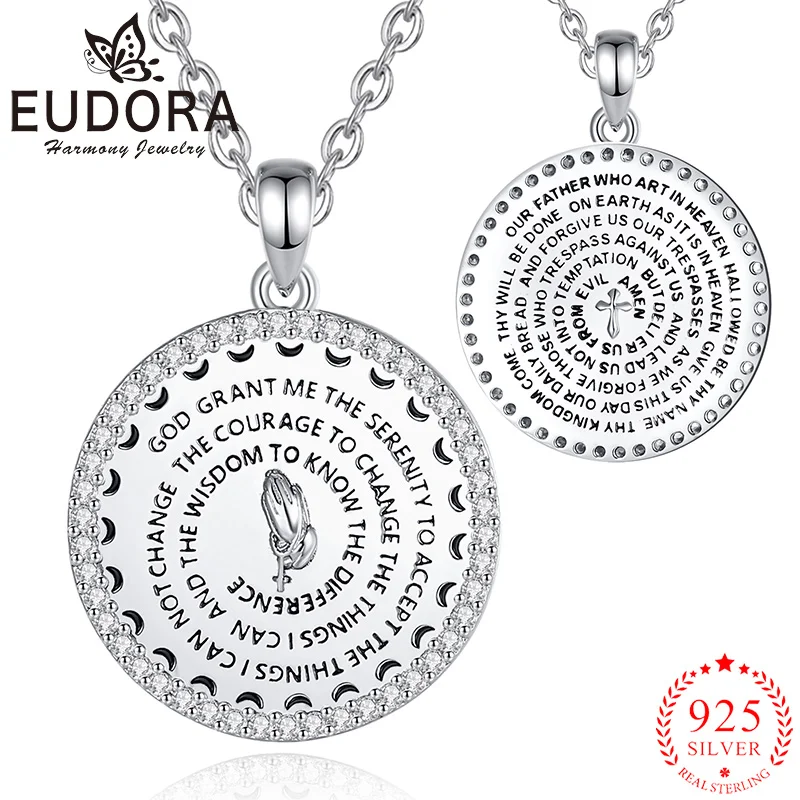 

Eudora стерлингового серебра 925 пробы, ожерелье со стихами из Библии, крест, молитвенный циркон, кулон, христианские украшения, мужские и женские религиозные изящные подарки