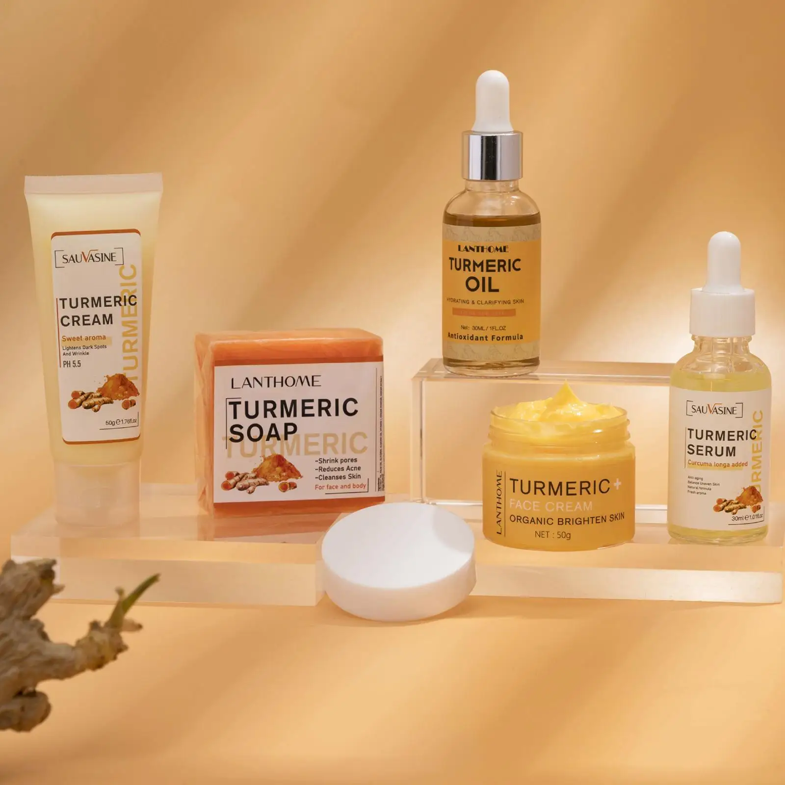 

Turmeric Face Care Sets - Cleansing Cream, Whitening Serum, Essential Oil, Turmeric Essence Soap - Skin Care, 5pcs/set