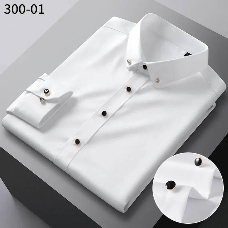 2025 Spring Fall Long Sleeve Non Ironing Elastic Diamond Button Shirts for Men,  Solid Color Fashion Trend Camisa Casual Hombre