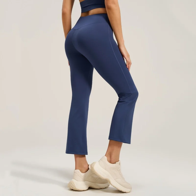 High Waist Yoga Pants Women's Pilates Elastic Sports Long Trousers Bare Sensation Micro Flared Fitness Exercise Trousers