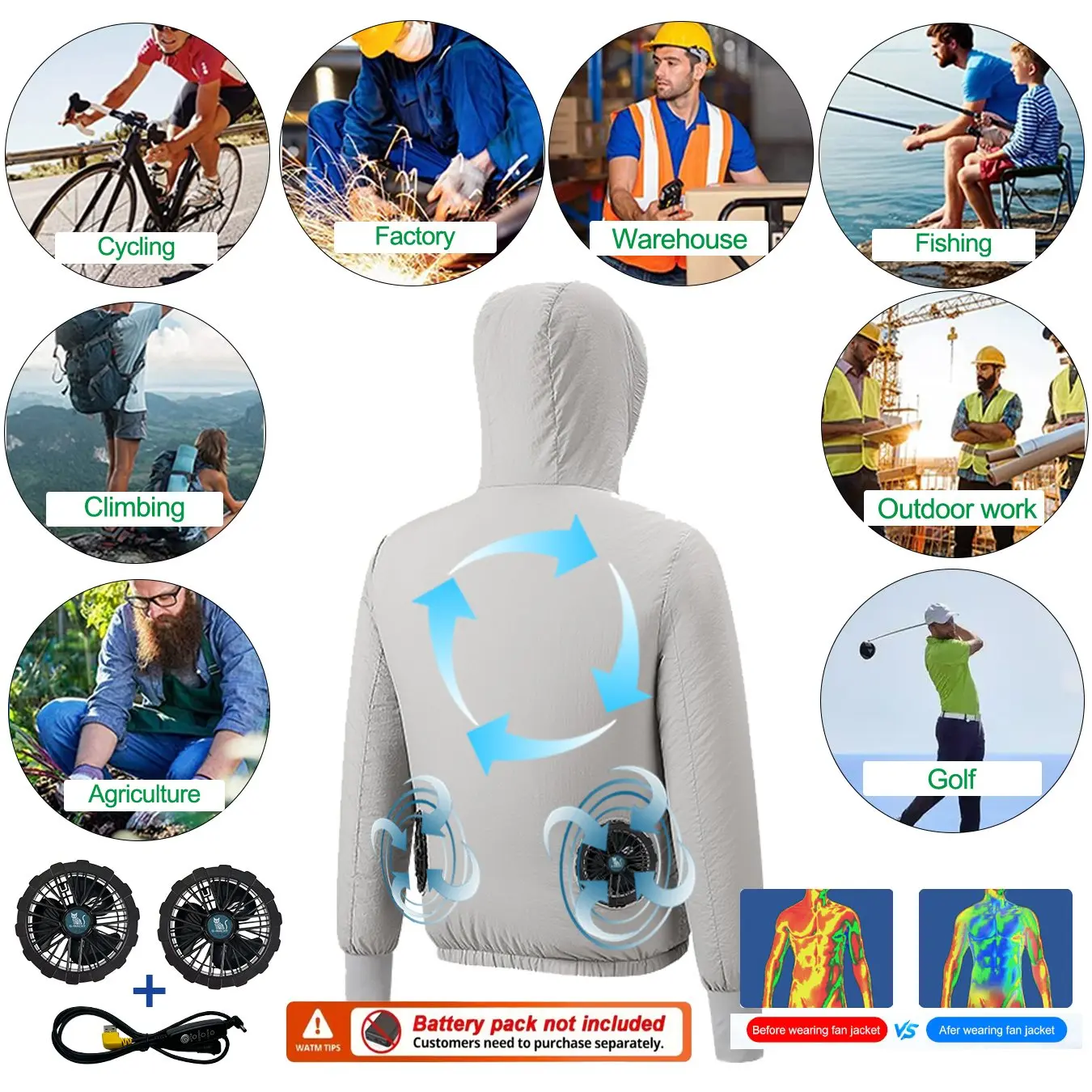 2026 New Couple USB Fan Cooling Jacket Summer Air Condition Sun Protection Clothes Outdoor Hiking Fishing Breathable Hooded Anti