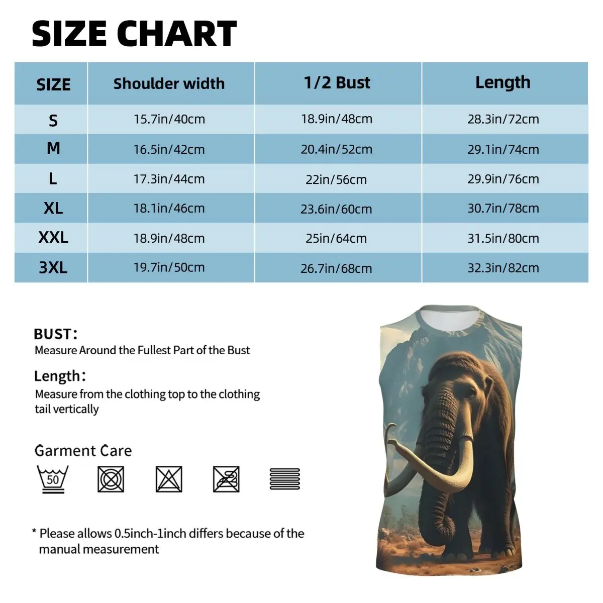 Mammoth Prehistoric Beast Men Printed Sleeveless T-shirt Casual Hip Hop Street Style Beach Holiday Tank Tops