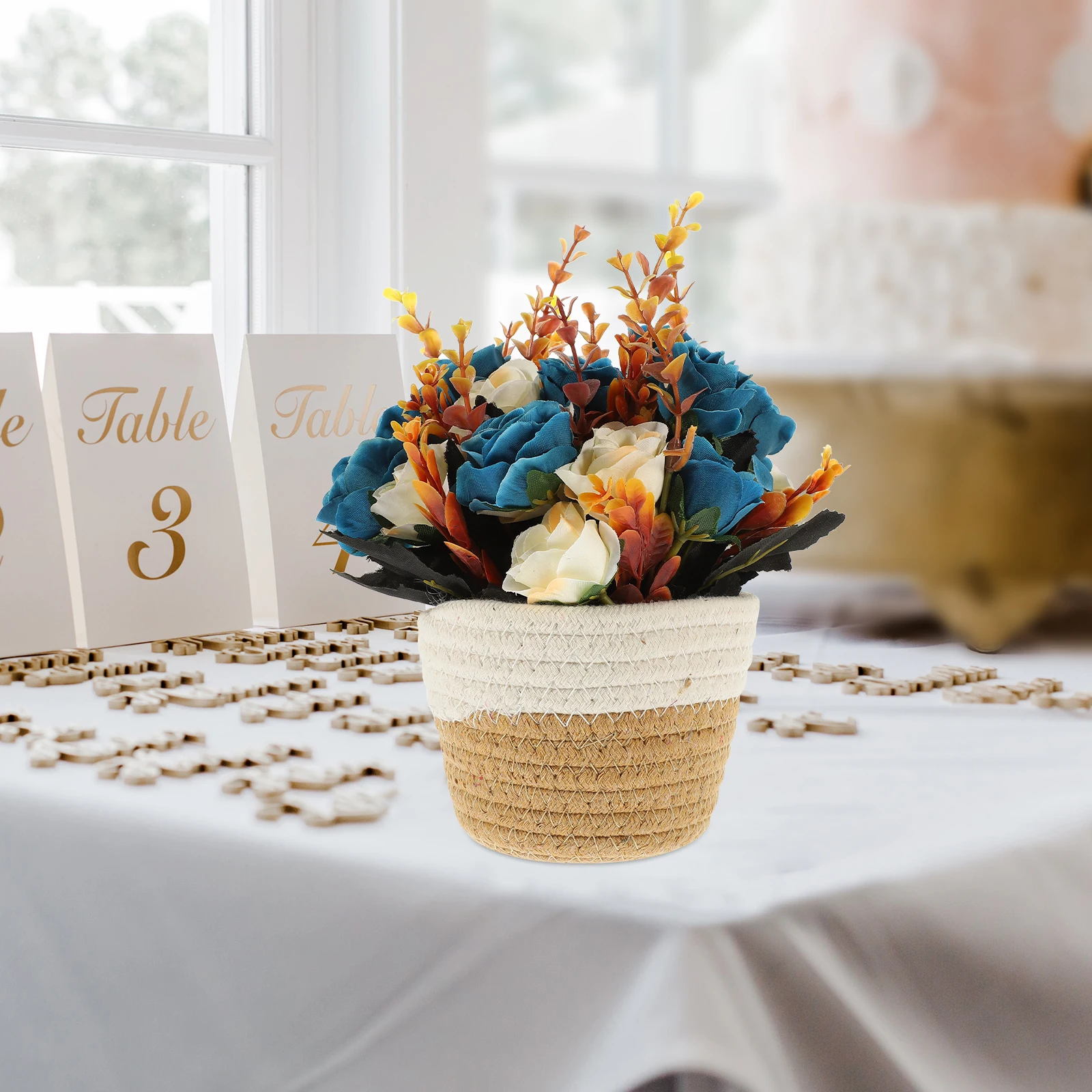 

Woven Flower Basket Artificial Potted Bonsai Lifelike Desktop Simulation Plant Decoration for Home Office Living Room