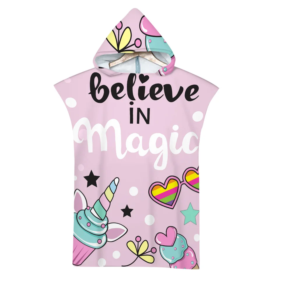 Unicorn Hooded Cloak Pink Quick Dry Large Beach Bath Towel Microfiber Wetsuit Adult Child Parent-Child Changing Poncho Bathrobe