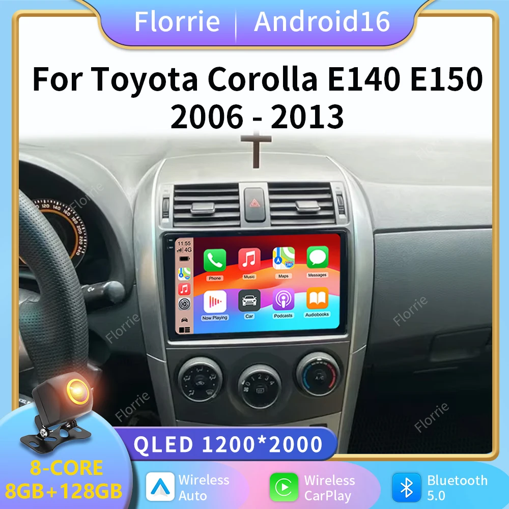 2K Carplay Android Auto For Toyota Corolla E140/150 2006 2007-2013 Multimedia Automotive Subwoofer Autoradio Android DSP 4G Wifi