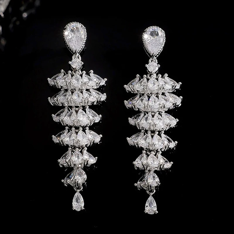 Huitan Bright Drop Earrings with Shiny CZ Stylish Graceful Ear Accessories for Women Opulent Charming Anniversary Party Jewelry